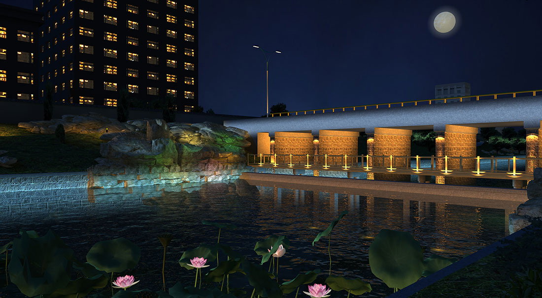 效果圖展示 山東省棗莊市市中區(qū)西沙河沿河景觀生態(tài)長廊夜景燈光工程設(shè)計